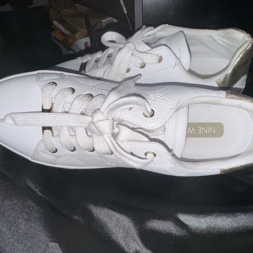Nine West White and Gold Sneakers